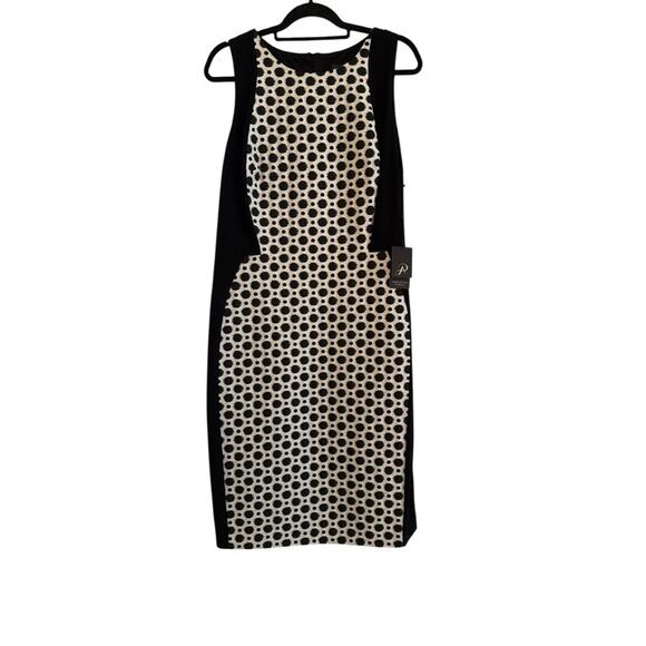 Adrianna Papell Black and White Polka Dot Midi Dress NWT - Picture 1 of 4